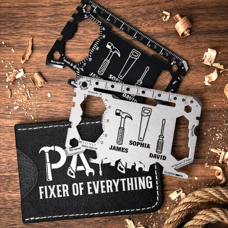Custom Multi Tool Card With Leather Case - Personalized Father's Day Birthday Gifts For Dad, Grandpa - Crafted With Love And Strength