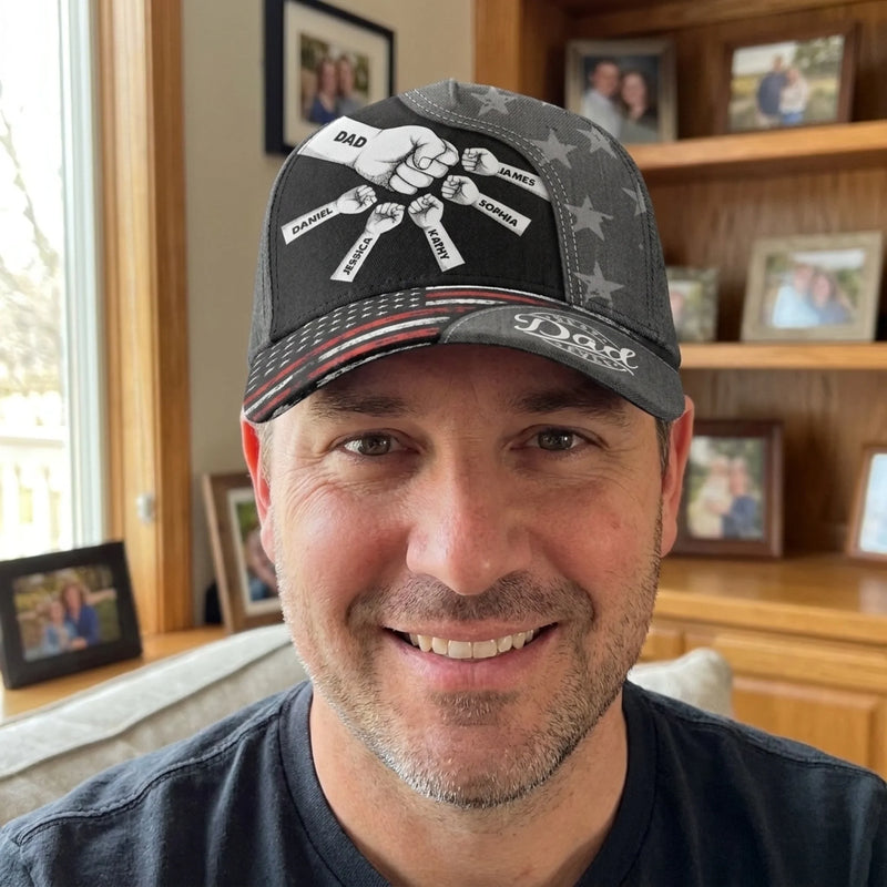 Custom Hat, All Over Print Classic Cap - Personalized America 250th Anniversary Father's Day Birthday Gifts For Dad, Grandpa - Dad’s Power Comes From Love