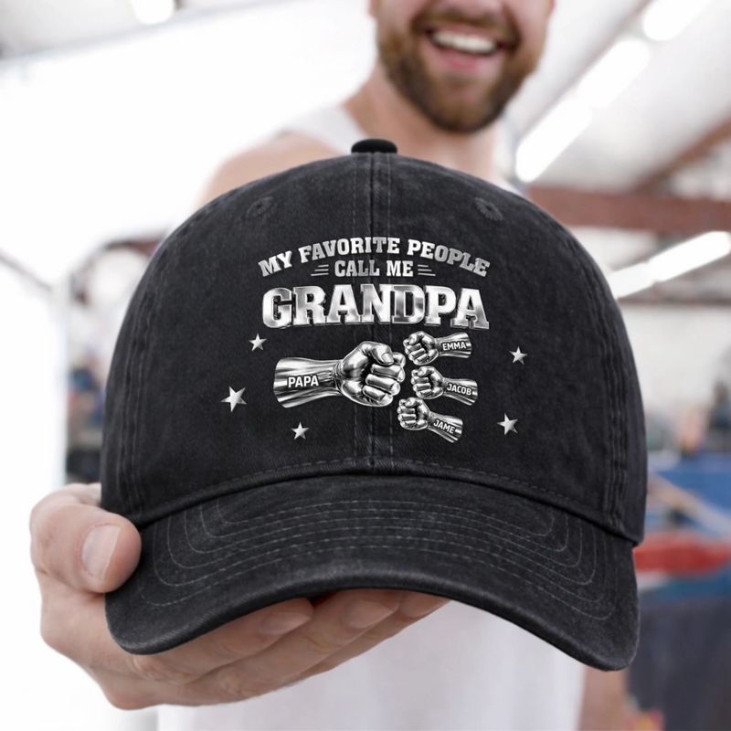 Custom Vintage Washed Denim Baseball Cap - Personalized Father's Day Birthday Gifts For Dad, Grandpa - Forever Your Little One
