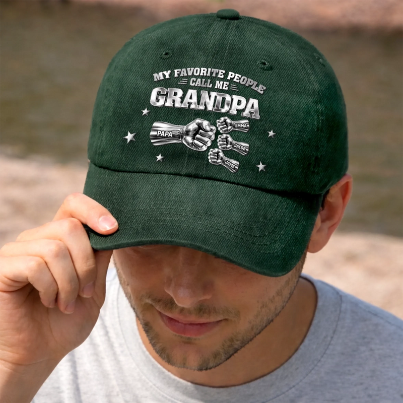 Custom Vintage Washed Denim Baseball Cap - Personalized Father's Day Birthday Gifts For Dad, Grandpa - Forever Your Little One