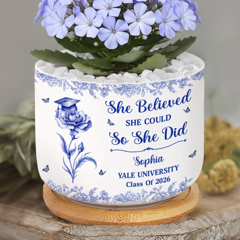 Custom Home Decor Ceramic Plant Pot - Personalized Graduation Gifts For Him, Her - Classy, Driven, Unstoppable