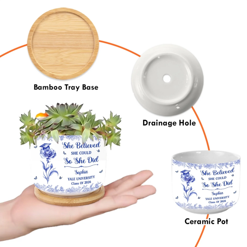 Custom Home Decor Ceramic Plant Pot - Personalized Graduation Gifts For Him, Her - Classy, Driven, Unstoppable