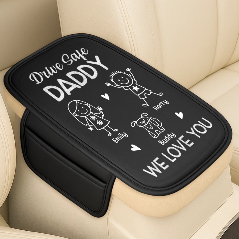 Custom Leather Car Armrest Cushion Pad - Personalized Father's Day Gifts For Dad, Grandpa - Drive In Comfort
