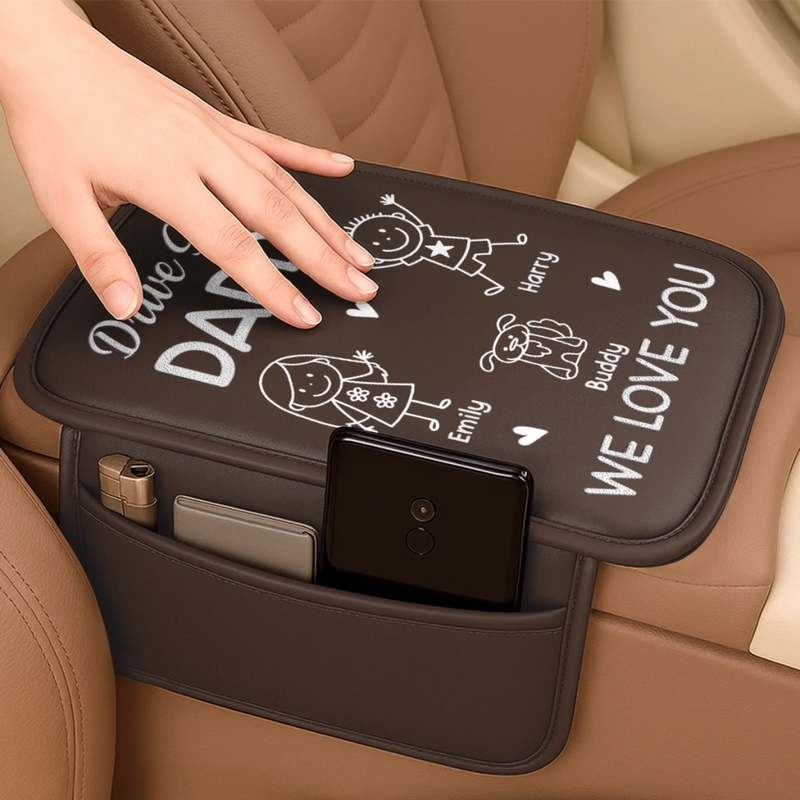 Custom Leather Car Armrest Cushion Pad - Personalized Father's Day Gifts For Dad, Grandpa - Drive In Comfort