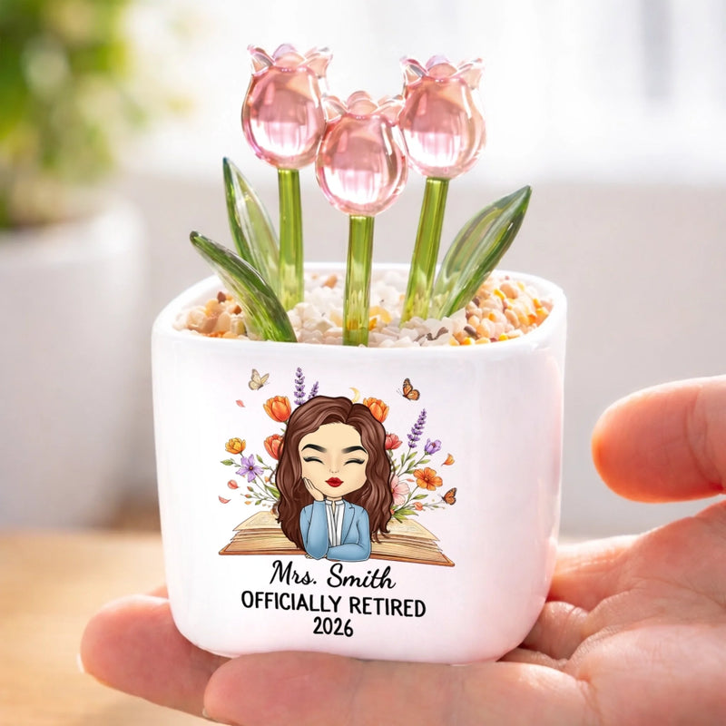 Custom Glass Everlasting Tulips - Personalized Retirement Gifts For Teachers, Women - Enjoy The Next Chapter