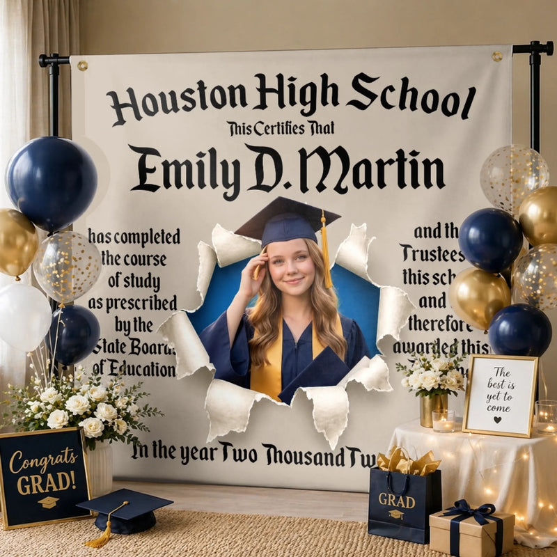 Custom Photo Graduation Backdrop - Personalized Graduation Gifts For Him, Her - Made It And Just Getting Started