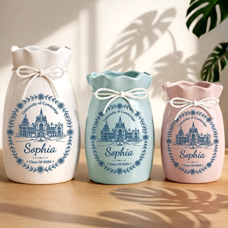 Custom Flower Vase With Ribbon - Personalized Graduation Gifts For Him, Her - A Proud Chapter, Beautifully Celebrated