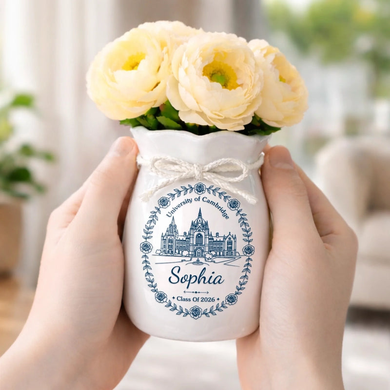 Custom Flower Vase With Ribbon - Personalized Graduation Gifts For Him, Her - A Proud Chapter, Beautifully Celebrated