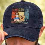 Custom Vintage Washed Denim Baseball Cap - Personalized Father's Day Gifts For Dog Lovers, Dog Dad And Mom - Life’s Better With A Dog Sidekick
