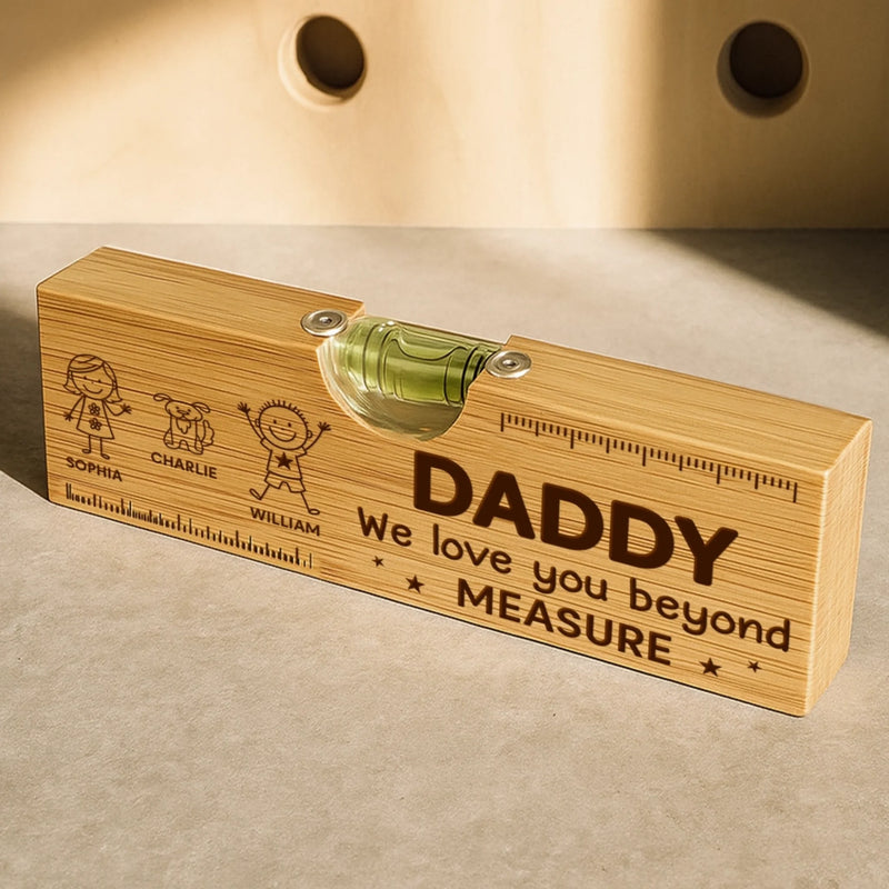 Custom Wooden Bottle Opener With Built-in Spirit Level - Personalized Father's Day Birthday Gifts For Dad, Grandpa - Level Up Your Spirits