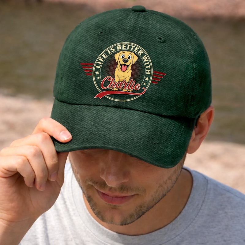 Custom Vintage Washed Denim Baseball Cap - Personalized Father's Day Gifts For Dog Lovers, Dog Dad And Mom - Dog Dad, Snack Master
