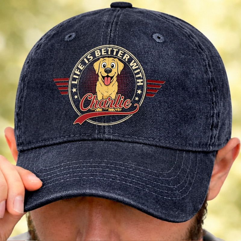 Custom Vintage Washed Denim Baseball Cap - Personalized Father's Day Gifts For Dog Lovers, Dog Dad And Mom - Dog Dad, Snack Master