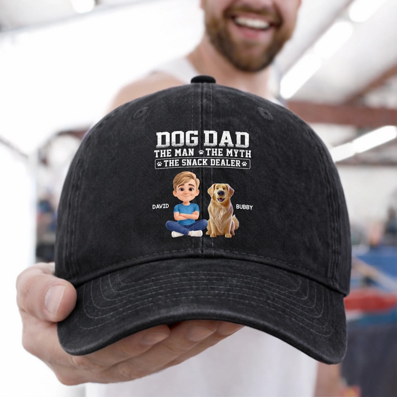 Custom Vintage Washed Denim Baseball Cap - Personalized Father's Day Gifts For Dog Lovers, Dog Dad And Mom - The Legend With The Treats
