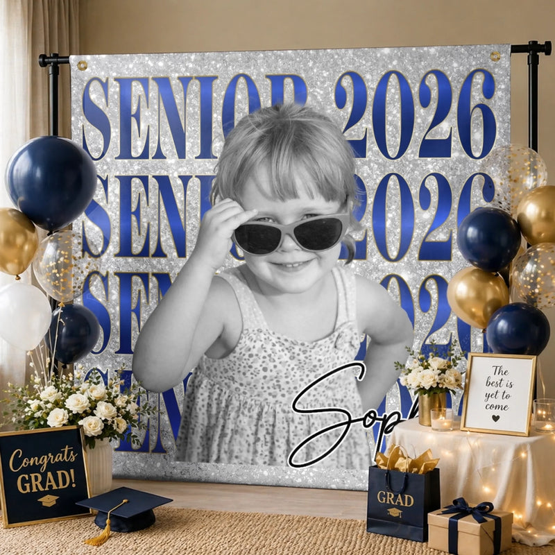 Custom Photo Backdrop - Personalized Graduation Gifts For Him, Her - She Grew, She Glowed, She Graduated