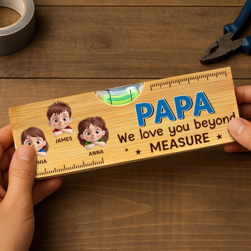 Custom Wooden Bottle Opener With Built-in Spirit Level - Personalized Father's Day Birthday Gifts For Dad, Grandpa - Dad Always Leads The Way