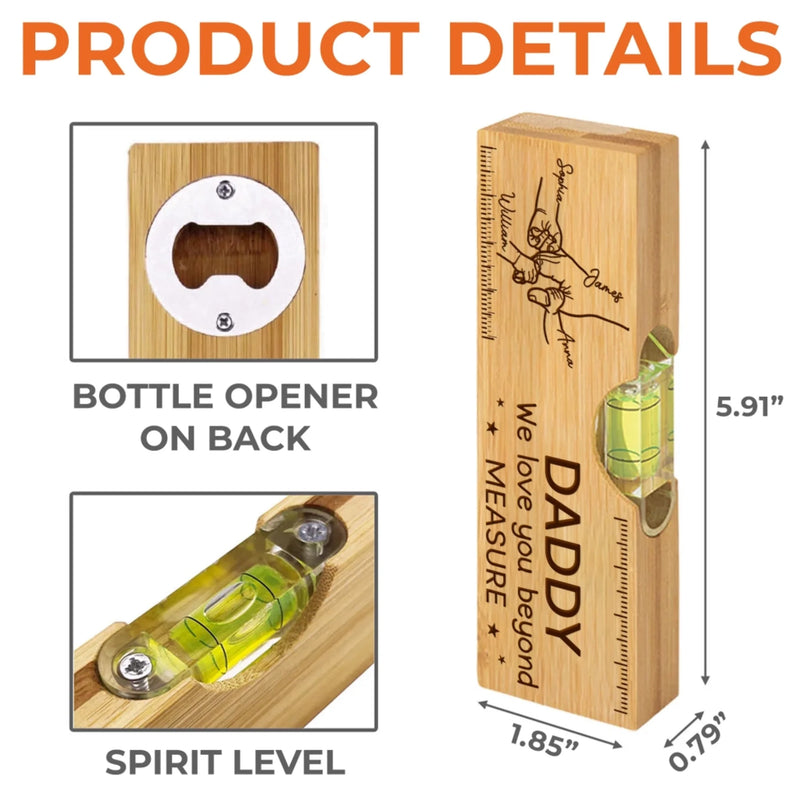 Custom Wooden Bottle Opener With Built-in Spirit Level - Personalized Father's Day Birthday Gifts For Dad, Grandpa - Dad Is Always The Answer