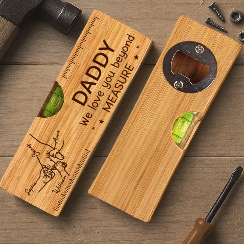 Custom Wooden Bottle Opener With Built-in Spirit Level - Personalized Father's Day Birthday Gifts For Dad, Grandpa - Dad Is Always The Answer