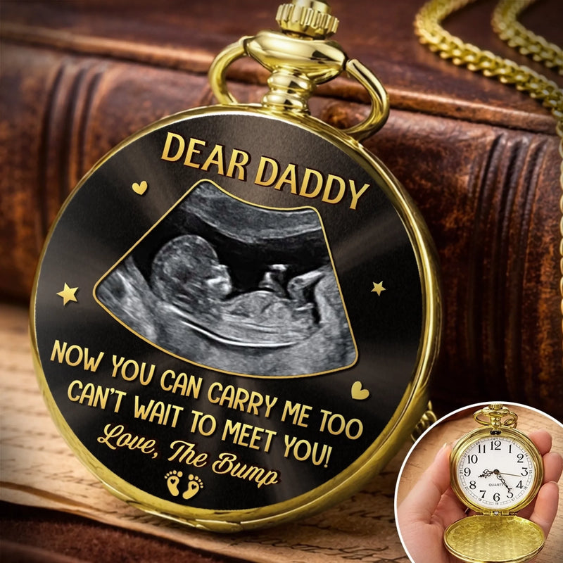 Custom Photo Pocket Watch - Personalized Father's Day, Baby Shower, Gender Reveal Gifts For New Dads, Grandpas - Love At First Ultrasound