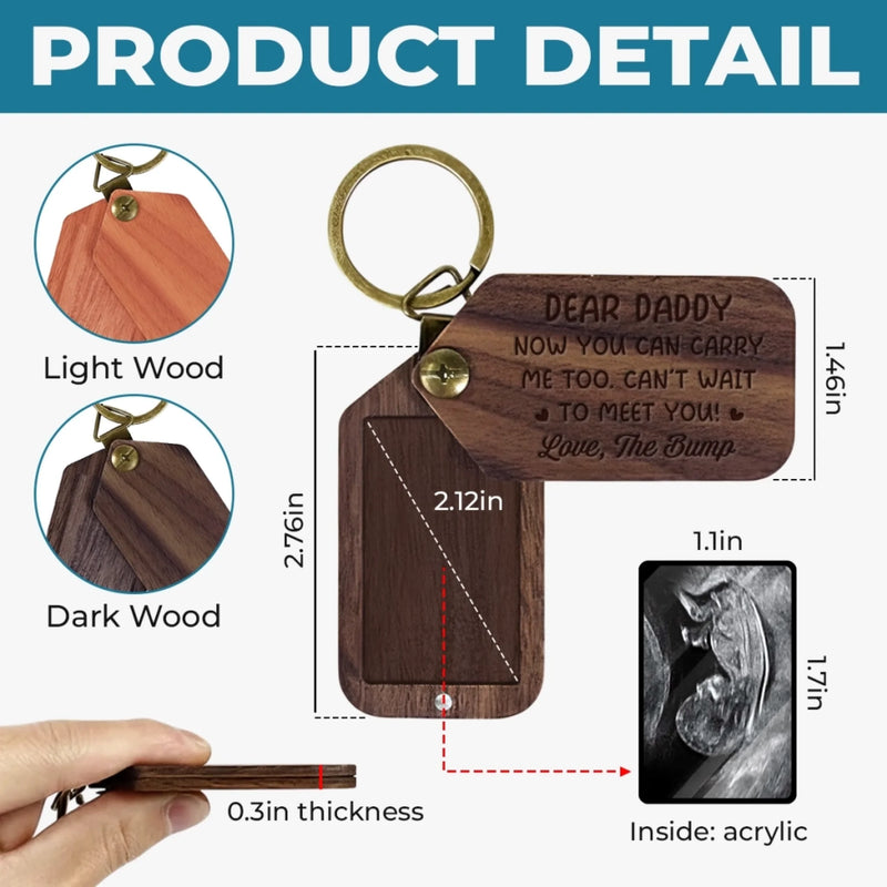 Custom Photo Wooden Keychain - Personalized Father's Day, Baby Shower, Gender Reveal Gifts For New Dads, Grandpas - Tiny Heartbeat, Endless Love
