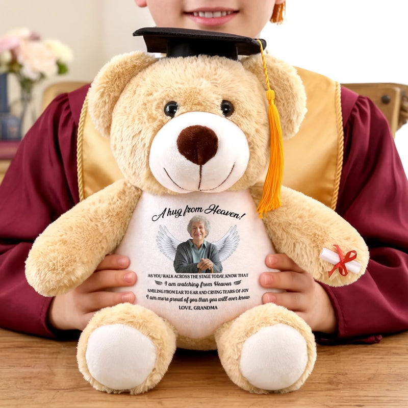 Custom Photo Graduation Plush Bear - Personalized Graduation, Memorial Sympathy Gifts For Loss Of Mom, Dad - A Milestone Shared With Heaven