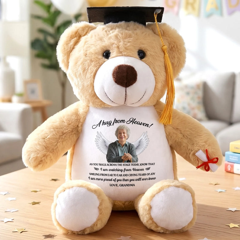 Custom Photo Graduation Plush Bear - Personalized Graduation, Memorial Sympathy Gifts For Loss Of Mom, Dad - A Milestone Shared With Heaven