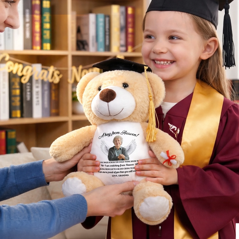 Custom Photo Graduation Plush Bear - Personalized Graduation, Memorial Sympathy Gifts For Loss Of Mom, Dad - A Milestone Shared With Heaven