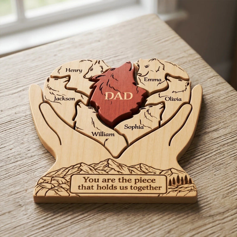 Custom Shaped Wooden Art Puzzle - Personalized Father's Day Birthday Gifts For Dad, Grandpa - Together We Run Strong