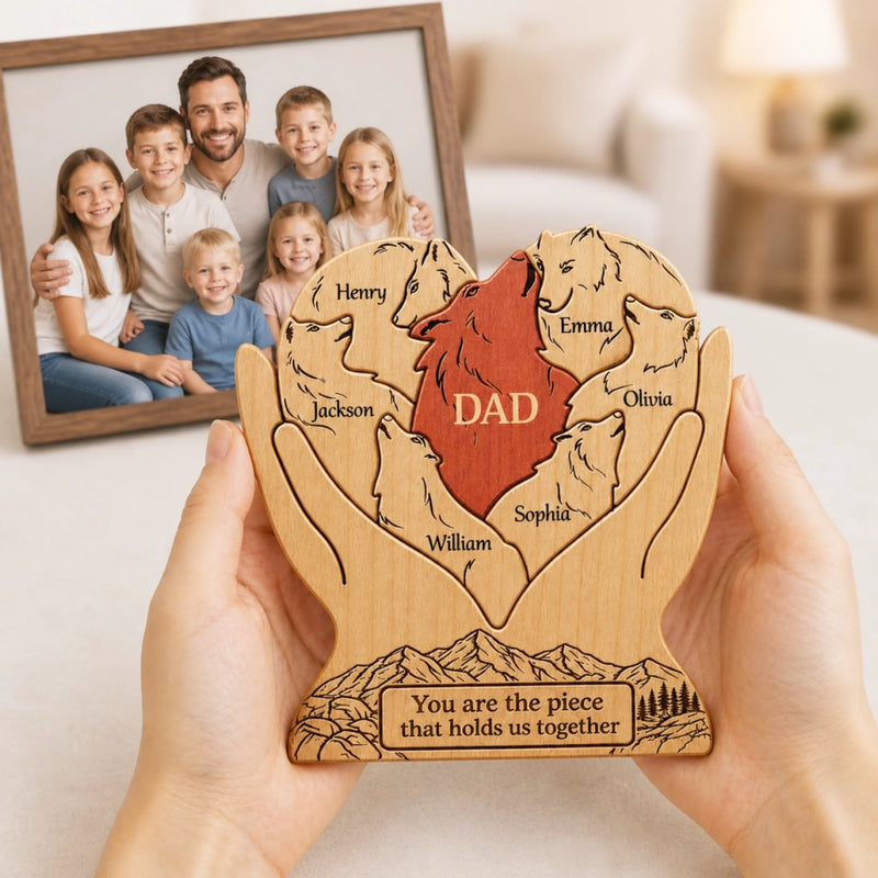 Custom Shaped Wooden Art Puzzle - Personalized Father's Day Birthday Gifts For Dad, Grandpa - Together We Run Strong