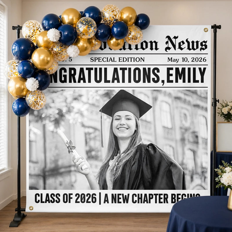 Custom Photo Backdrop - Personalized Graduation Gifts For Him, Her - Her Milestone Made The News