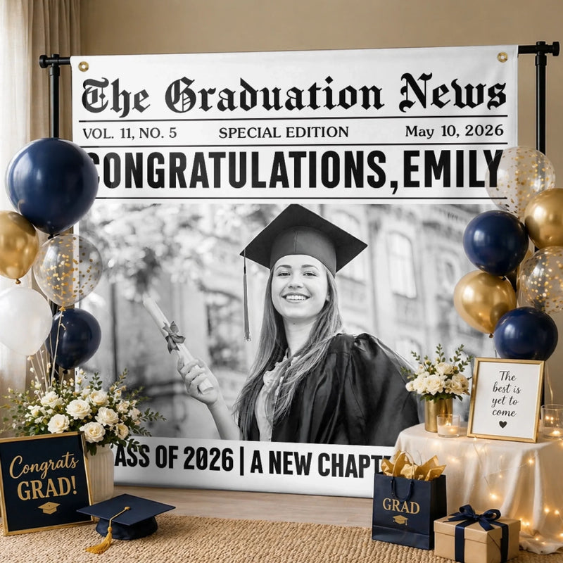 Custom Photo Backdrop - Personalized Graduation Gifts For Him, Her - Her Milestone Made The News