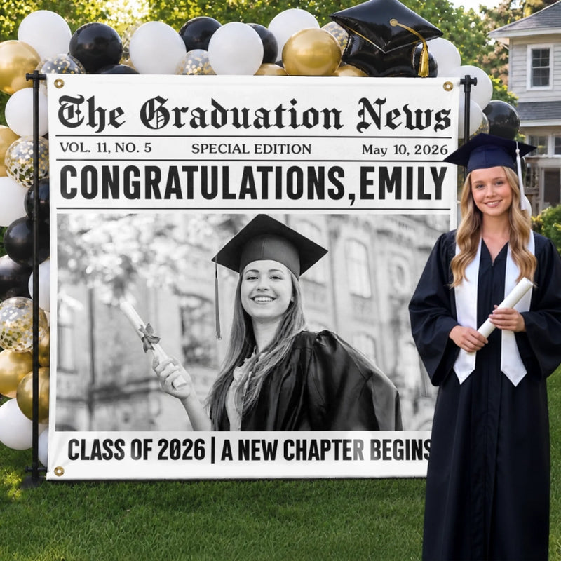 Custom Photo Backdrop - Personalized Graduation Gifts For Him, Her - Her Milestone Made The News