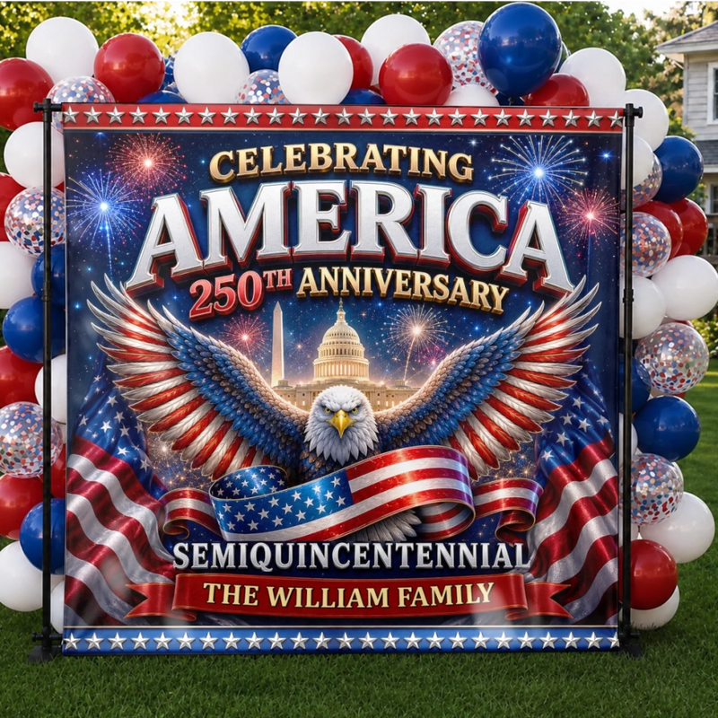 Custom Backdrop - Personalized America 250th Anniversary Gifts For Mom, Dad, Brother, Sister, Kids - Backyard Party, Patriotic Edition