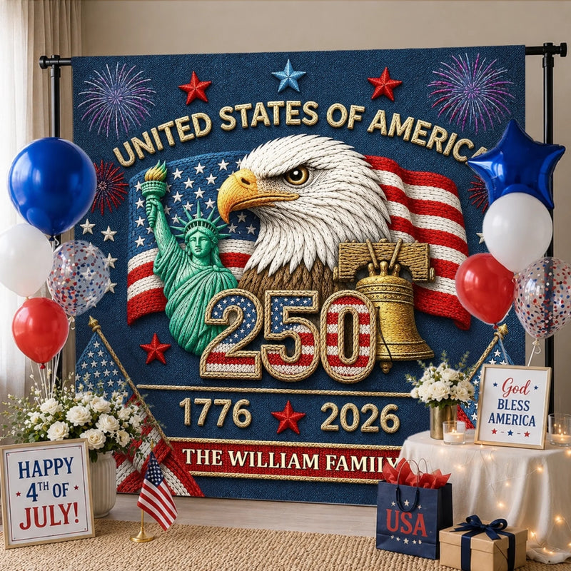Custom Backdrop - Personalized America 250th Anniversary Gifts For Mom, Dad, Brother, Sister, Kids - Let The Celebration Fly High
