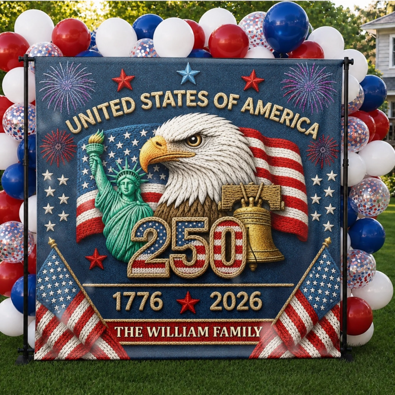 Custom Backdrop - Personalized America 250th Anniversary Gifts For Mom, Dad, Brother, Sister, Kids - Let The Celebration Fly High