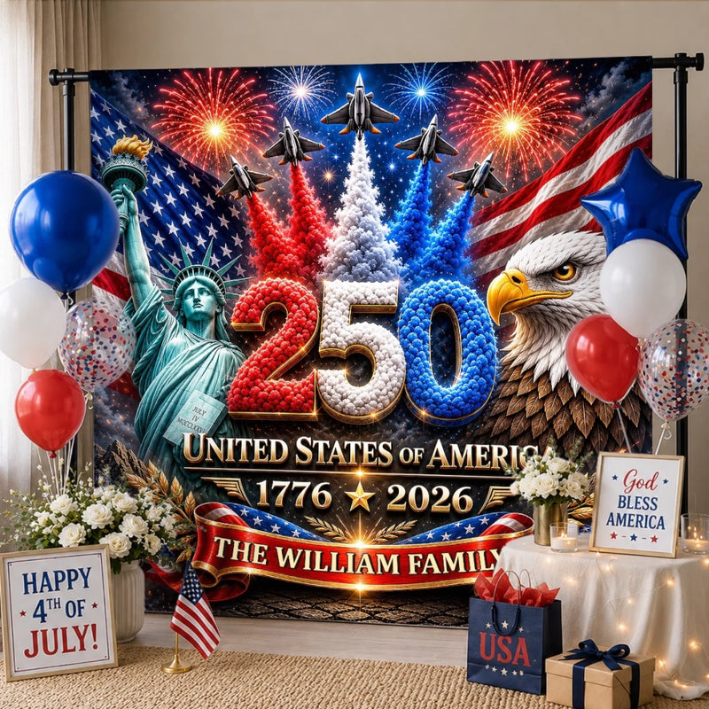 Custom Backdrop - Personalized America 250th Anniversary Gifts For Mom, Dad, Brother, Sister, Kids - Make History Part Of The Party