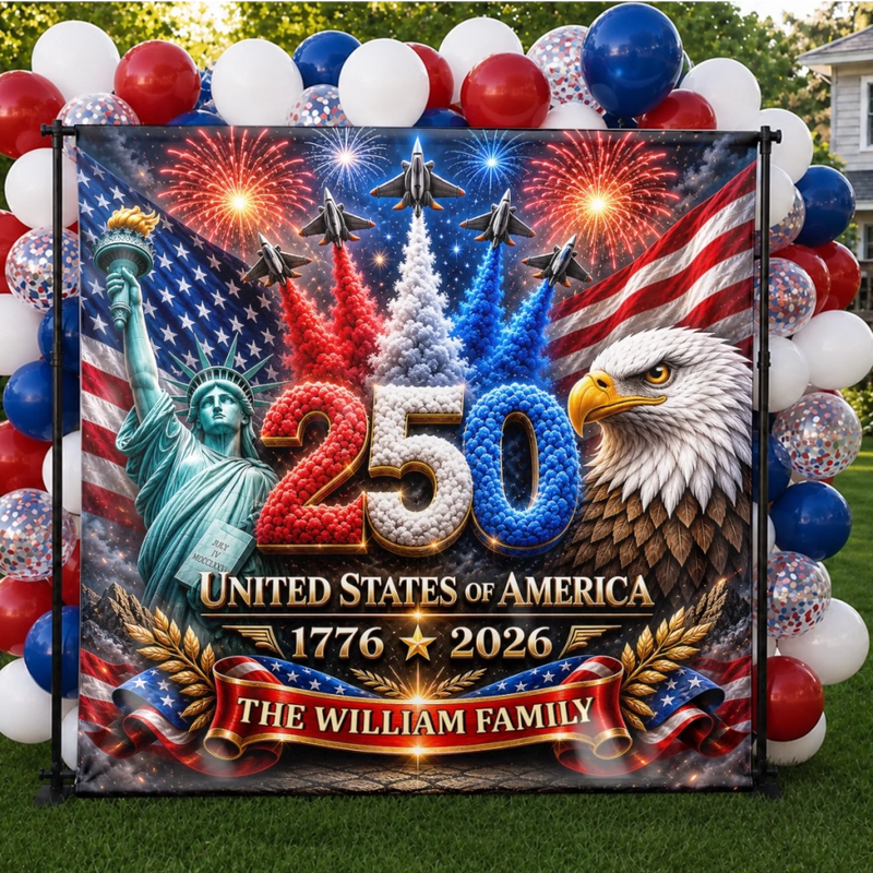 Custom Backdrop - Personalized America 250th Anniversary Gifts For Mom, Dad, Brother, Sister, Kids - Make History Part Of The Party