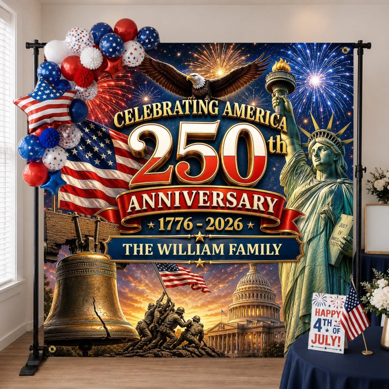 Custom Backdrop - Personalized America 250th Anniversary Gifts For Mom, Dad, Brother, Sister, Kids -  Red, White, Blue And Legendary