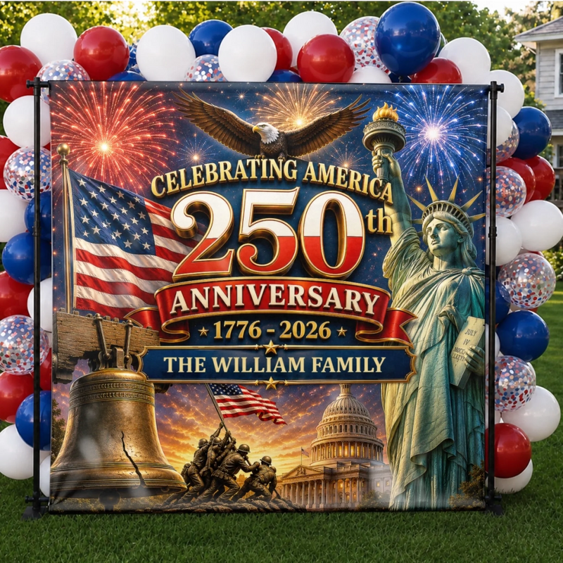 Custom Backdrop - Personalized America 250th Anniversary Gifts For Mom, Dad, Brother, Sister, Kids -  Red, White, Blue And Legendary