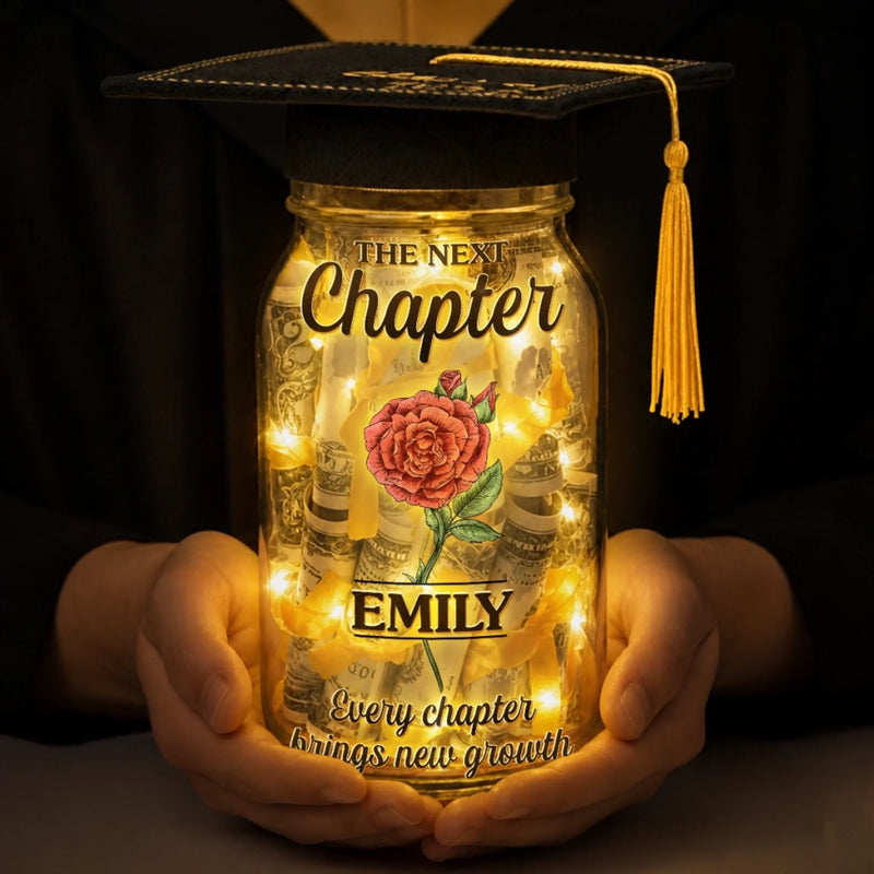 Custom Money Holder Mason Jar Light - Personalized Graduation Gifts For Him, Her - She’s Becoming Everything She Dreamed Of