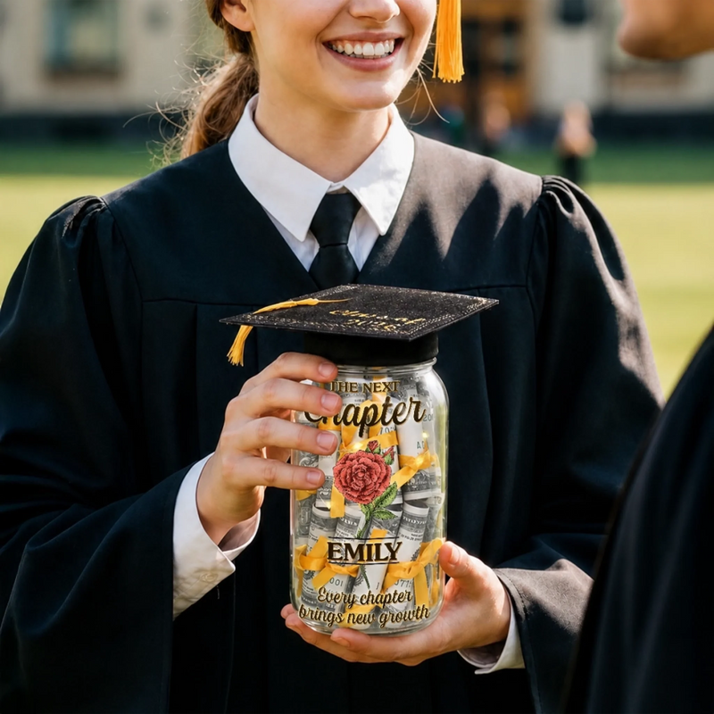 Custom Money Holder Mason Jar Light - Personalized Graduation Gifts For Him, Her - She’s Becoming Everything She Dreamed Of