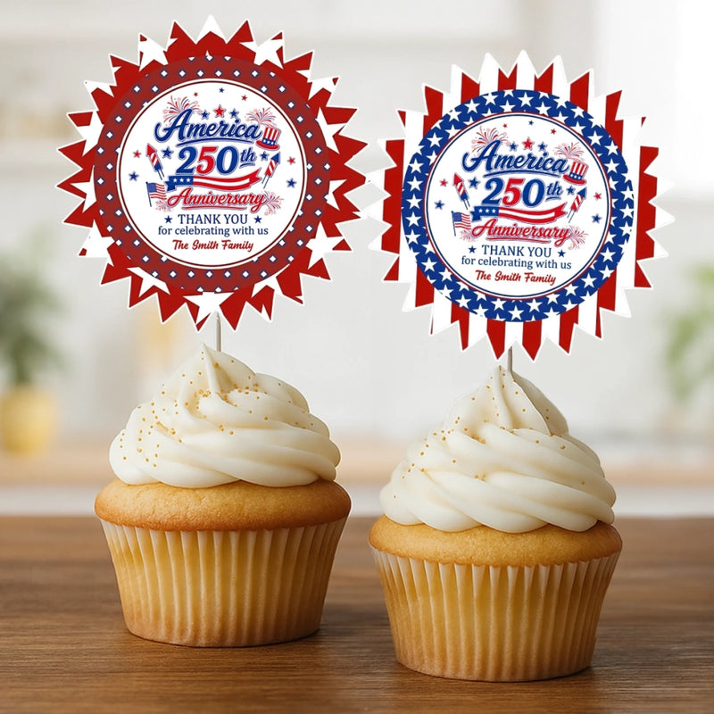 Custom Cake Toppers - Personalized America 250th Anniversary Gifts For Mom, Dad, Brother, Sister, Kids - United In Pride Since Day One