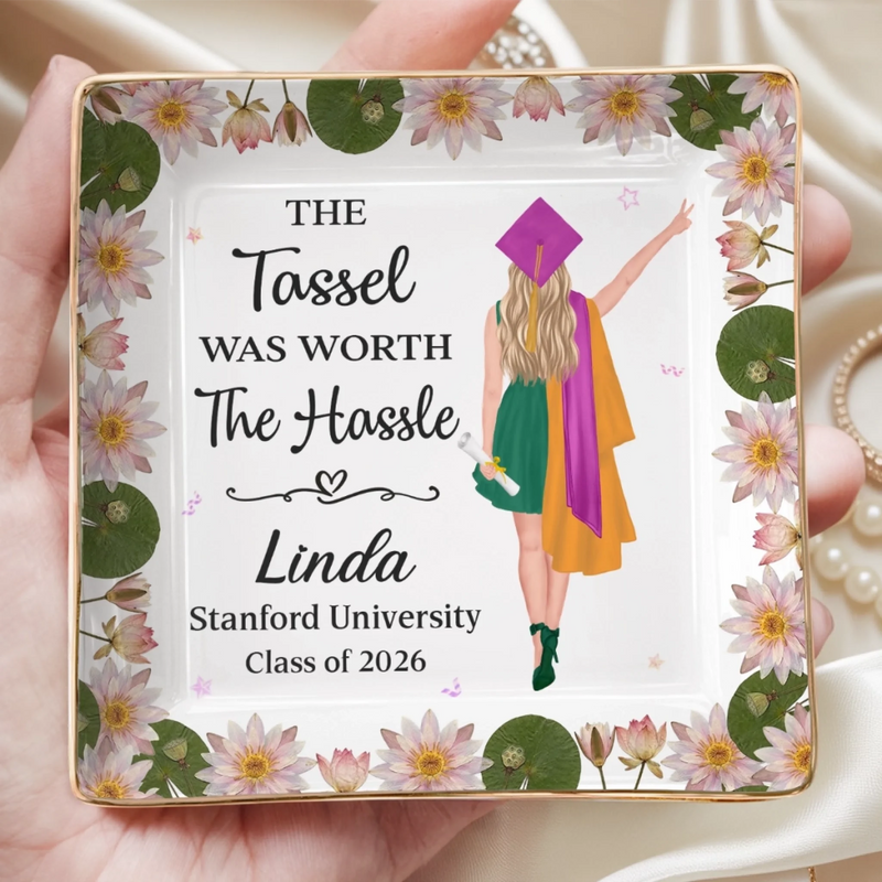 Custom Full-Print Jewelry Dish - Personalized Graduation Gifts For Her - Bloom Boldly, Graduate Girl