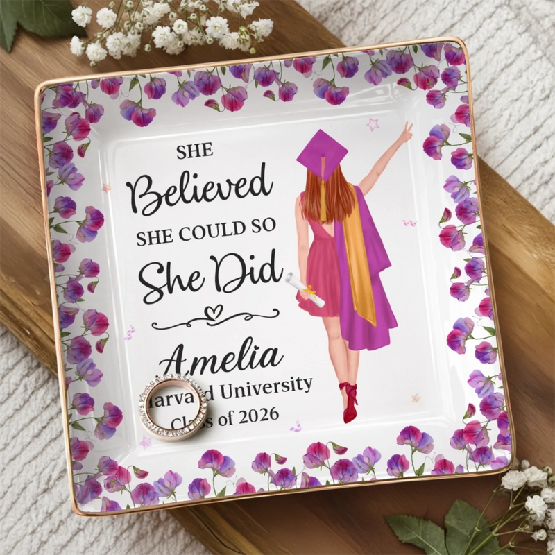 Custom Full-Print Jewelry Dish - Personalized Graduation Gifts For Her - Bloom Boldly, Graduate Girl