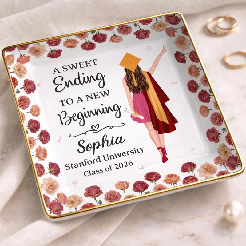 Custom Full-Print Jewelry Dish - Personalized Graduation Gifts For Her - Bloom Boldly, Graduate Girl