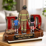 Custom 2-Layered Wooden Plaque - Personalized Father's Day Birthday Gifts For Dad, Grandpa, Firefighter - Courage Runs In The Family