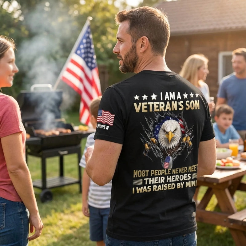 Custom Back Printed Shirt - Personalized 4th Of July Gifts For Son - Raised By A Hero