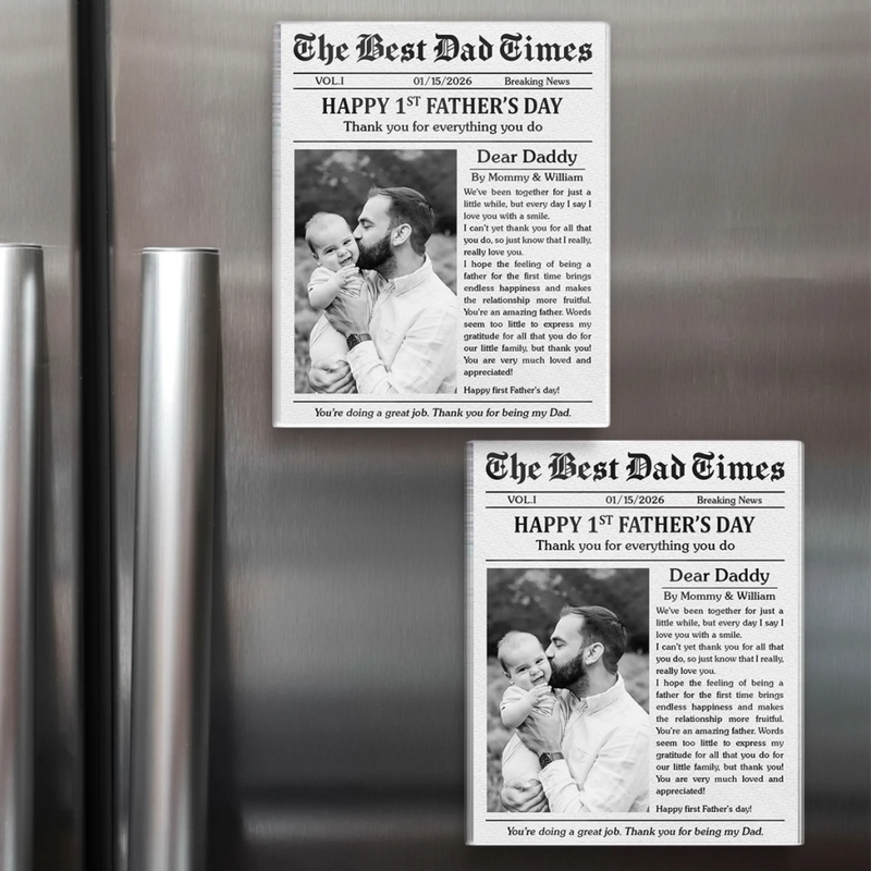Custom Photo Acrylic Fridge Magnet - Personalized Father's Day Birthday Gifts For New Dad - The Best Dad Times