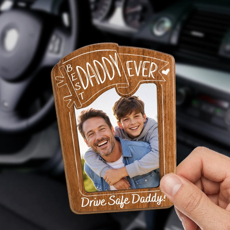 Custom Photo Car Visor Clip - Personalized Father's Day Birthday Gifts For Dad, Grandpa - Smooth Roads & Drive Safe
