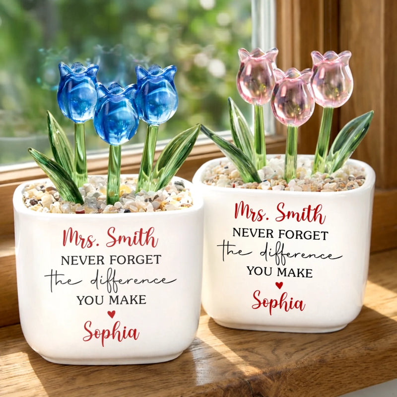 Custom Glass Everlasting Tulips - Personalized Graduation Gifts For Teachers - Made To Say Thank You