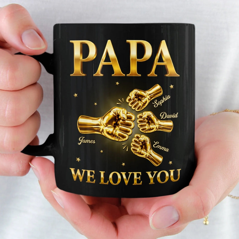 Custom Black Mug - Personalized Birthday Gifts For Dad, Grandpa - The Strength Behind The Family